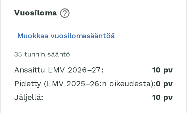 Sofian vuosilomapaneeli: 35 tunnin sääntö ja ansaittu 10 päivää lomanmääräytymisvuodelta 2026–27