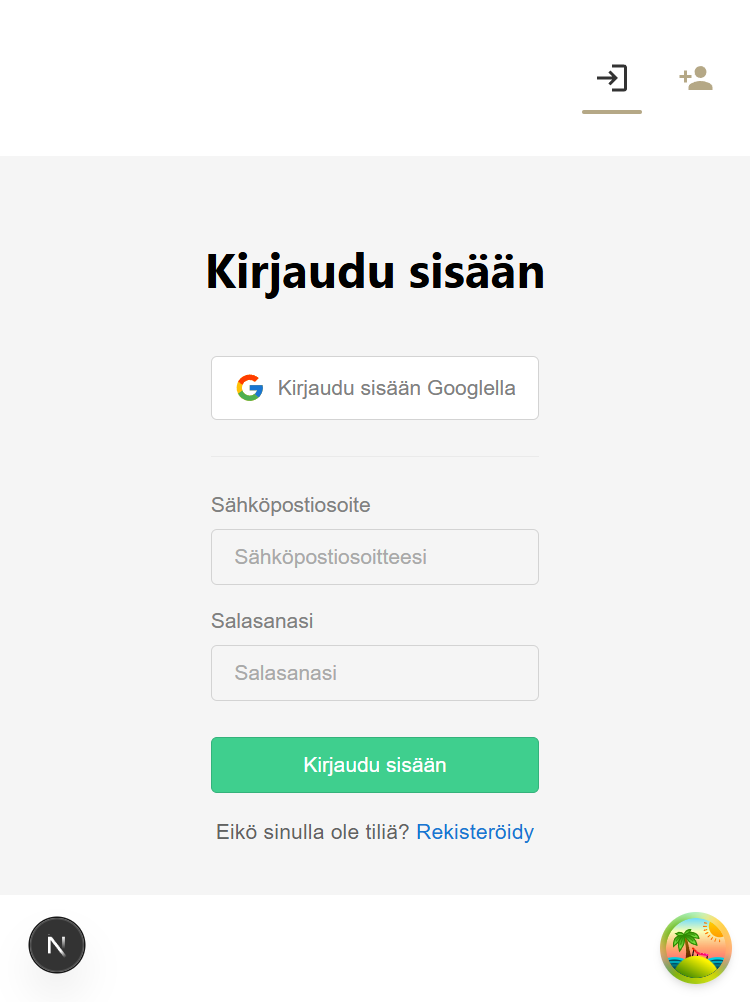 Kirjautuminen mobiilissa