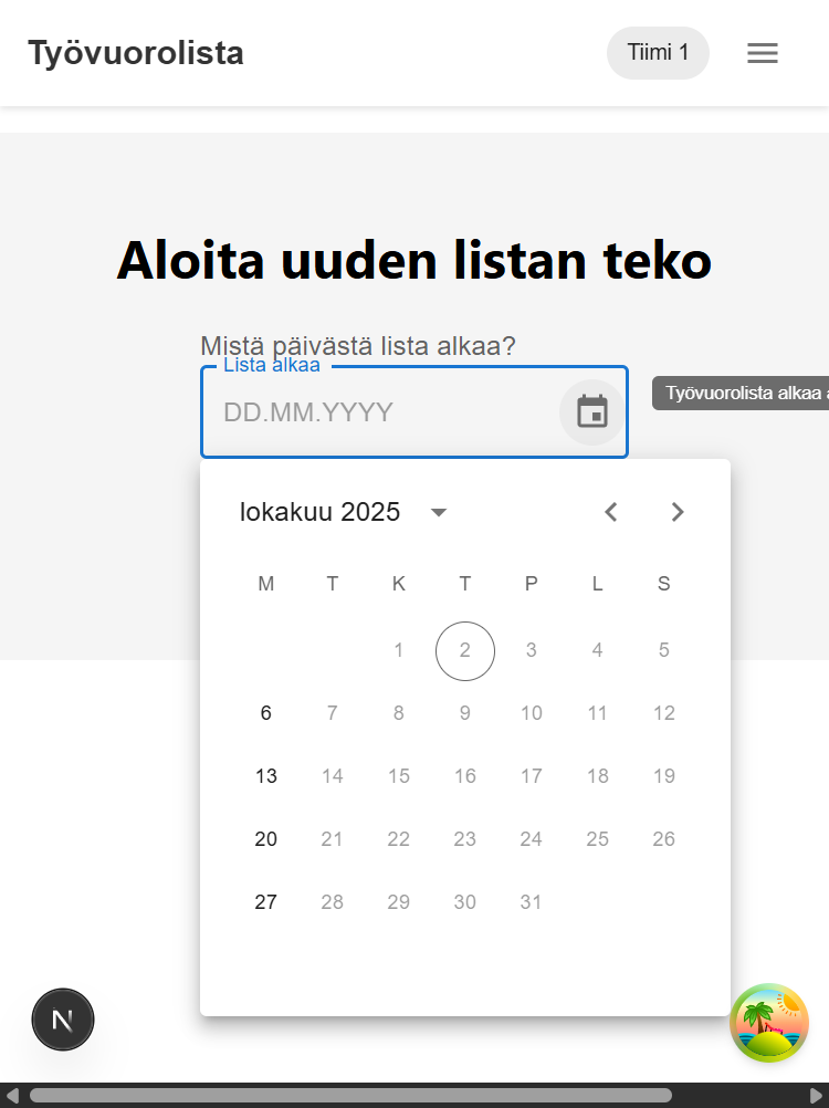 Päivämäärävalitsin mobiilissa