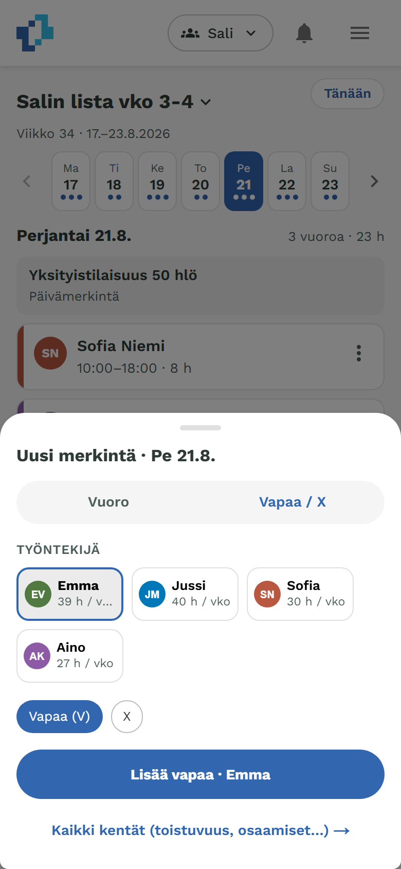 Pikaluonnin Vapaa / X -välilehti