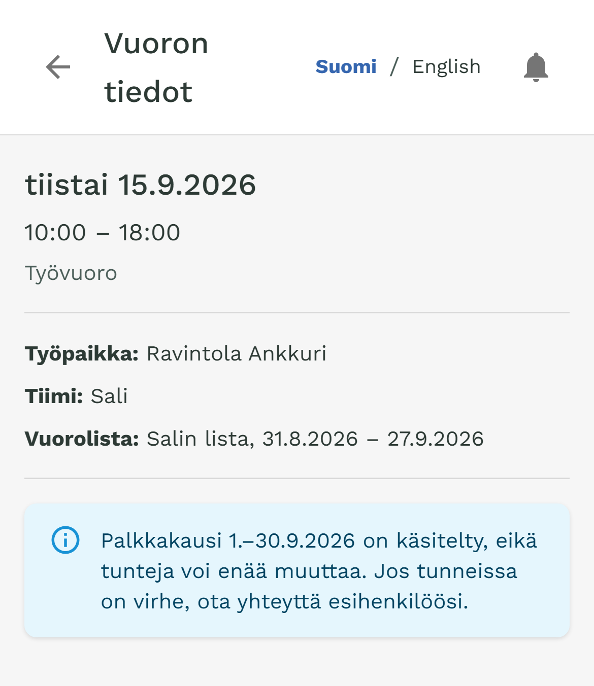 Oma-portaalin vuoro: palkkakausi on käsitelty, eikä tunteja voi enää muuttaa