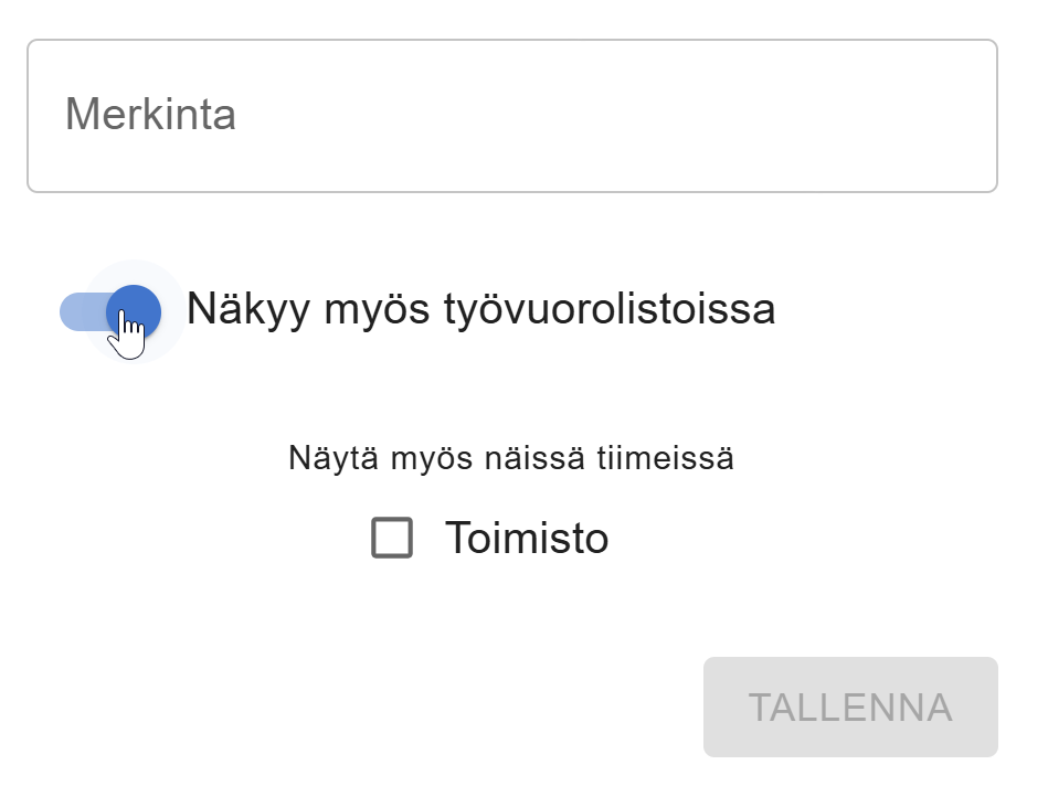 Julkinen muistiinpano -valinta muistiinpanomodaalissa
