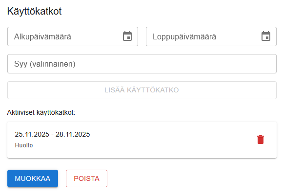 Käyttökatko lisätty