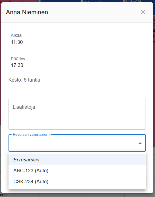 Resurssin valinta työvuoromodaalista