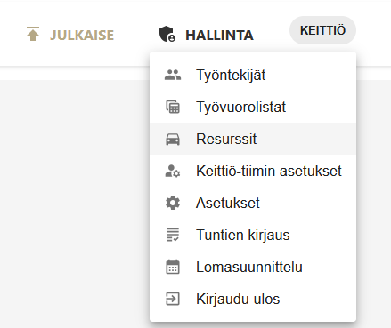 Resurssit-valikko navigaatiossa