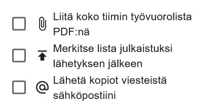 Lähetysasetukset esikatselumodaalissa