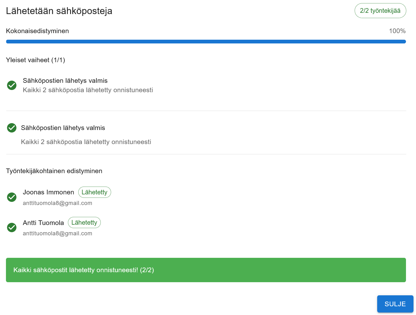 Lähetysprosessin seurantaikkuna
