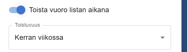 Toistuvuuden valinnat vuoron luonti-ikkunassa
