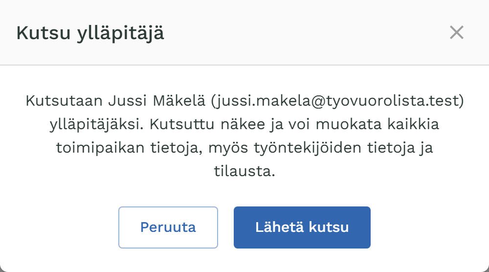 Vahvistus: työntekijä kutsutaan ylläpitäjäksi täysin oikeuksin